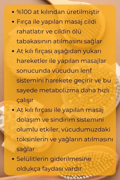 At Kılı Selülit Masaj Fırçası Peeling Fırça %100 Doğal Gerçek At Kılı - Resim 6