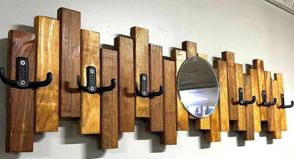 Ahşap Duvar Ve Kapı Askısı Pormanto Askı Elbise Çanta Askısı Aynalı Model 6 Askılı - 3