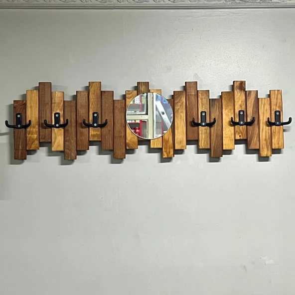 Ahşap Duvar Ve Kapı Askısı Pormanto Askı Elbise Çanta Askısı Aynalı Model 6 Askılı - 4