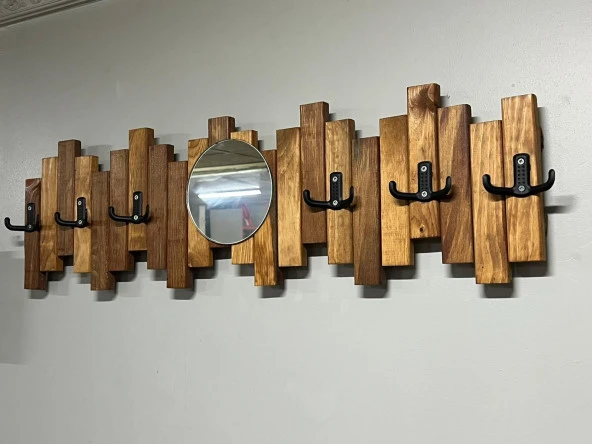 Ahşap Duvar Ve Kapı Askısı Pormanto Askı Elbise Çanta Askısı Aynalı Model 6 Askılı - 5