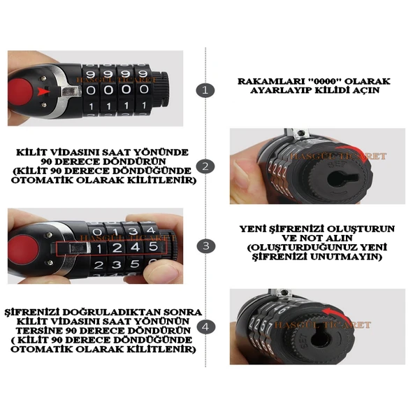 HSGL ŞİFRELİ HALAT KİLİT (5 ŞİFRELİ RENKLİ) 12X120cm - 7