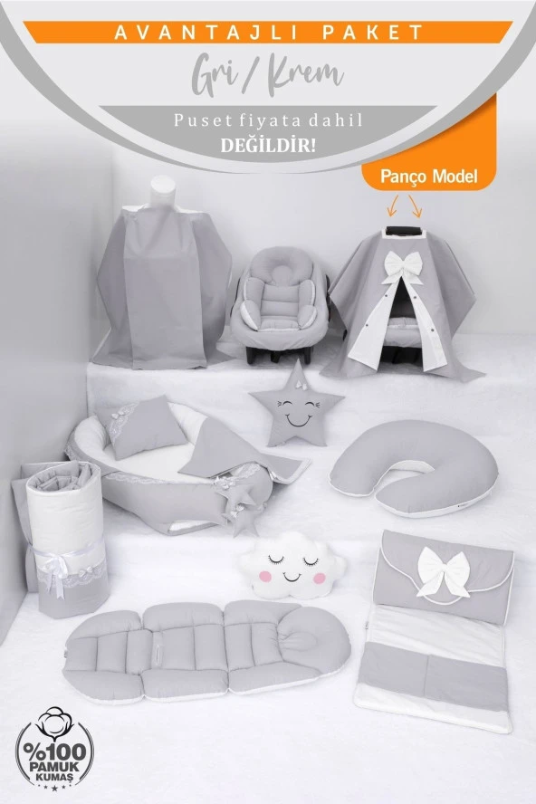 Umaybebek Babynest Puset Örtüsü Alt Açma Emzirme Yastığı Bel Destekli Ana Kucağı Bebek Arabası Minderi-panço-Gri P - 2