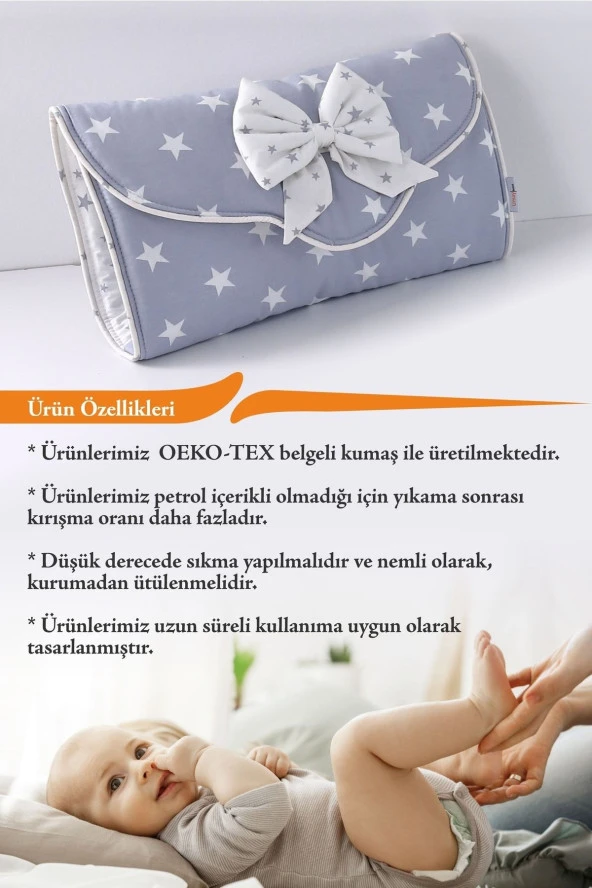 Umaybebek Alt Açma Minderi - Çantalı - Açık Gri Yıldız- - 3
