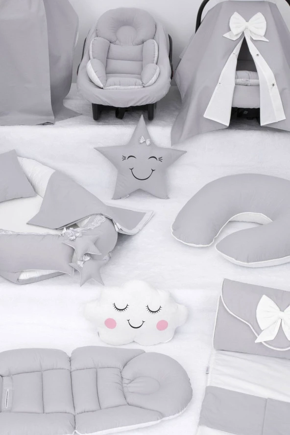 Umaybebek Babynest Puset Örtüsü Alt Açma Emzirme Yastığı Bel Destekli Ana Kucağı Bebek Arabası Minderi-panço-Gri P - 3