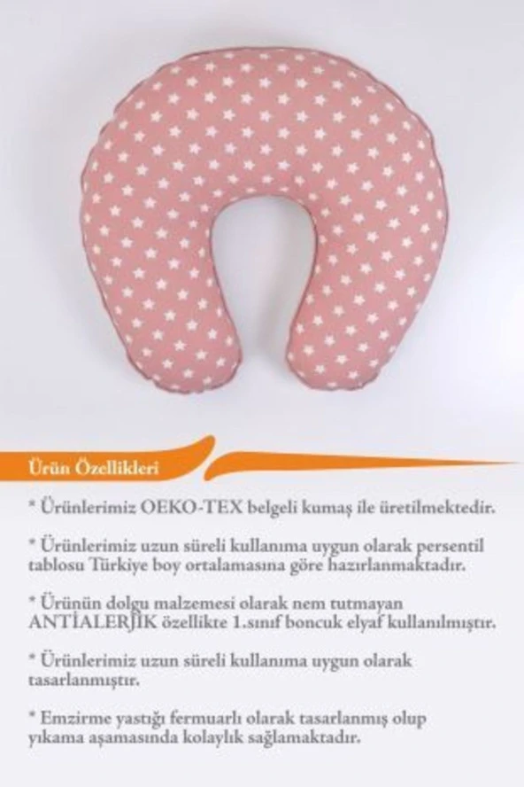 Umaybebek Emzirme Yastığı, Emzirme Önlüğü Set - %100 Pamuk - Pudra Yıldız- - 3