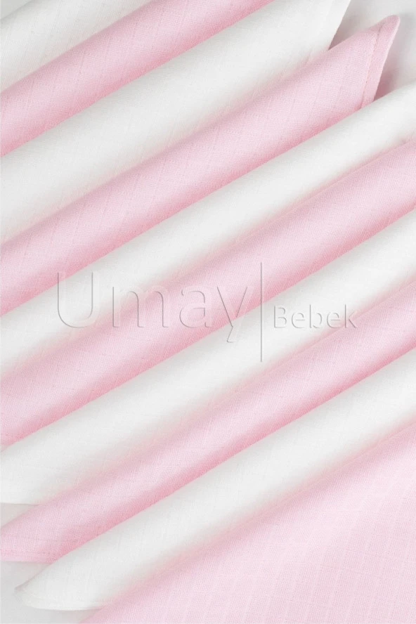 Umaybebek 10 Parça Organik Müslin Ağız Bezi, Salya Bezi, Ter Bezi, Önlük-Pembe Beyaz - 2