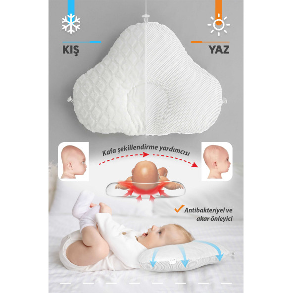 Umaybebek Düz Kafa Yastığı, Bebek Kafa Sendromu Yastığı, Yenidoğan Yastık, Uyku Baş Yastığı-Çift taraflı ürün görseli 1