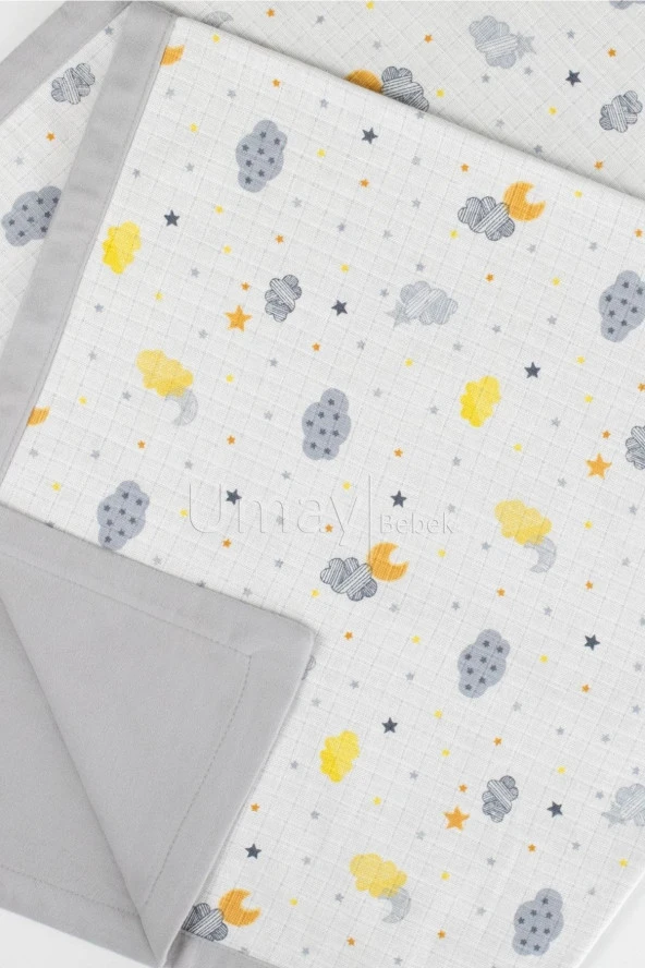 Umaybebek 100x100 Cm, Organik Çift Katlı Müslin Bebek Pikesi, Battaniyesi-Gri Bulut - 2