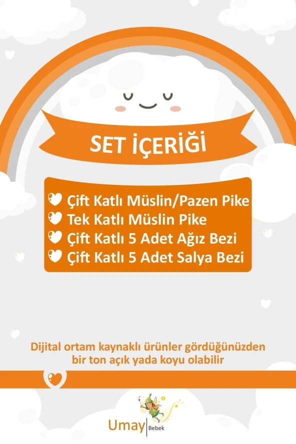 Umaybebek 12 Parça Organik Müslin Bebek Pikesi, Battaniyesi, Ağız Bezi, Salya Bezi, Önlük-Yelken - 3