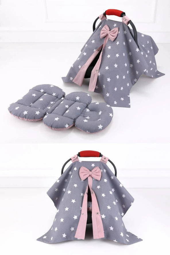 Umaybebek 2 PARÇA / Bel Destekli - Puset Minderi, Örtüsü Takımı - Koyu Gri Pudra-Koyu Gri Pudra - 2