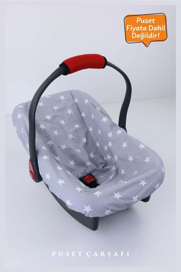 Umaybebek 2 Parça - Bel Destekli Puset Minderi, Puset Çarşafı, Pamuk Kumaş - Orijinal Ürün-Açık Gri Yıldız - 4