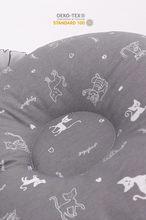 Umaybebek Babynest, Bebek Uyku Yatağı 0-2 Yaş - Kedi Desen-Gri Kedi - 3