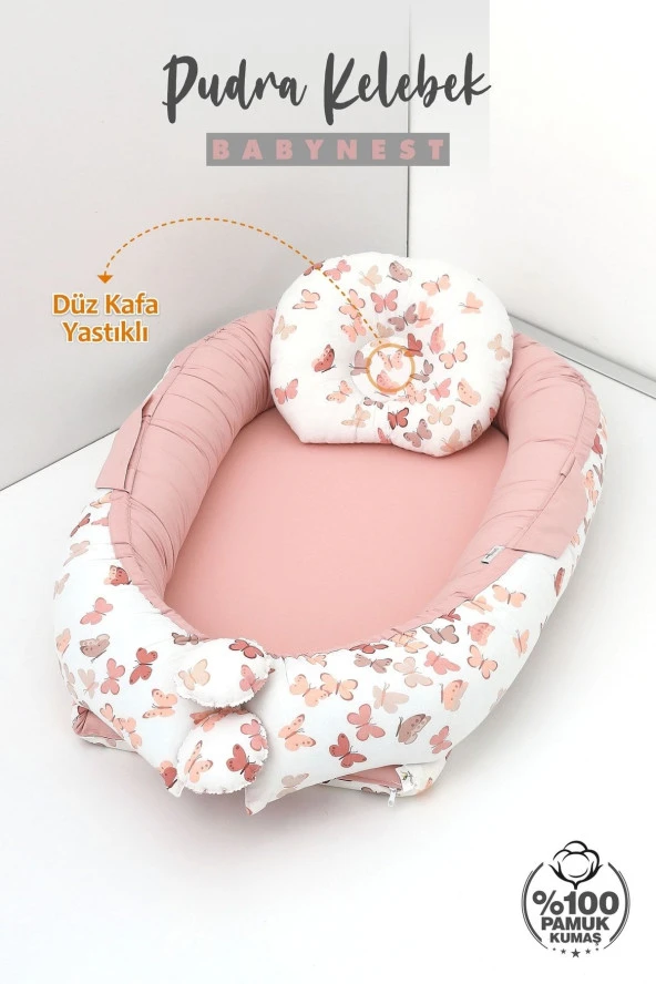 Umaybebek Babynest, Bebek Uyku Yatağı 0-2 Yaş - %100 Pamuk-Pembe Kelebek - 2
