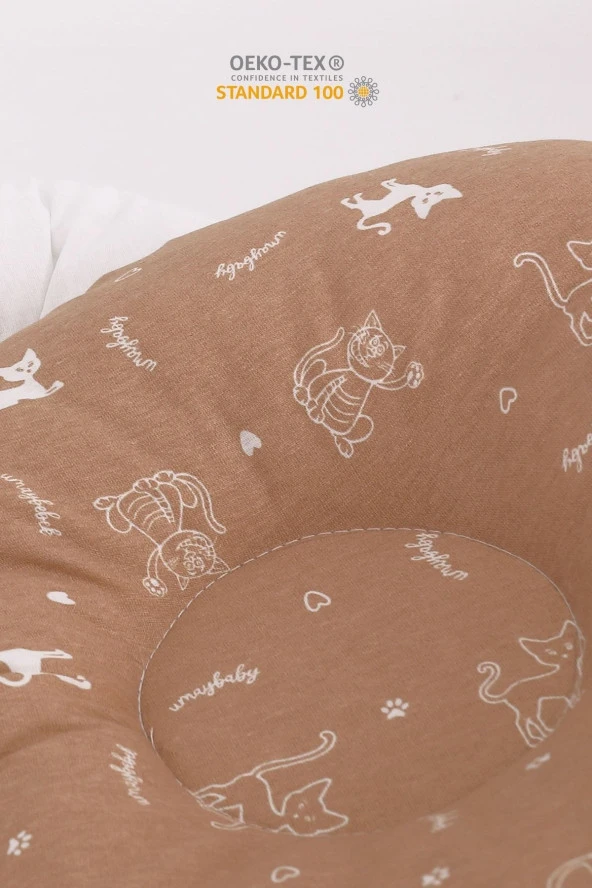 Umaybebek Babynest, Bebek Uyku Yatağı 0-2 Yaş - Kedi Desen-Kahve Kedi - 3