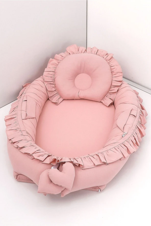 Babynest, Bebek Uyku Yatağı 0-2 Yaş - %100 Pamuk-Pudra Fırfırlı