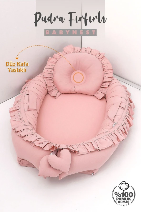 Umaybebek Babynest, Bebek Uyku Yatağı 0-2 Yaş - %100 Pamuk-Pudra Fırfırlı - 2