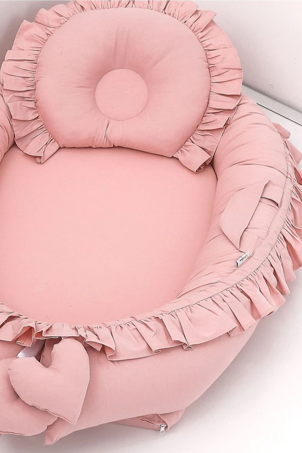 Umaybebek Babynest, Bebek Uyku Yatağı 0-2 Yaş - %100 Pamuk-Pudra Fırfırlı - 3