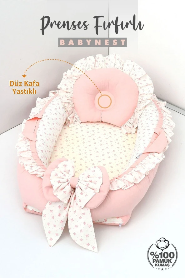 Umaybebek Babynest, Bebek Uyku Yatağı 0-2 Yaş - %100 Pamuk-Pembe Fırfırlı - 2