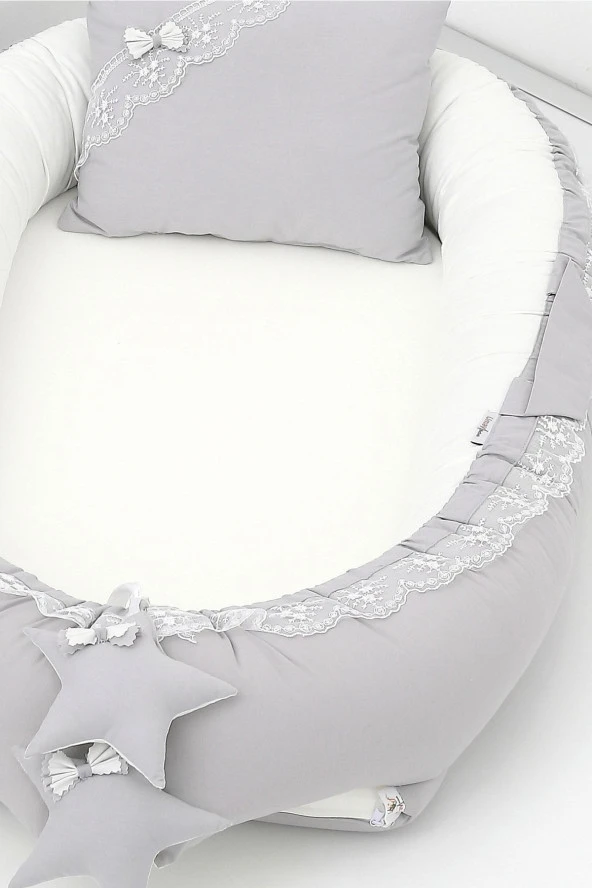 Umaybebek Babynest, Bebek Uyku Yatağı 0-2 Yaş - %100 Pamuk-Gri Krem - 3