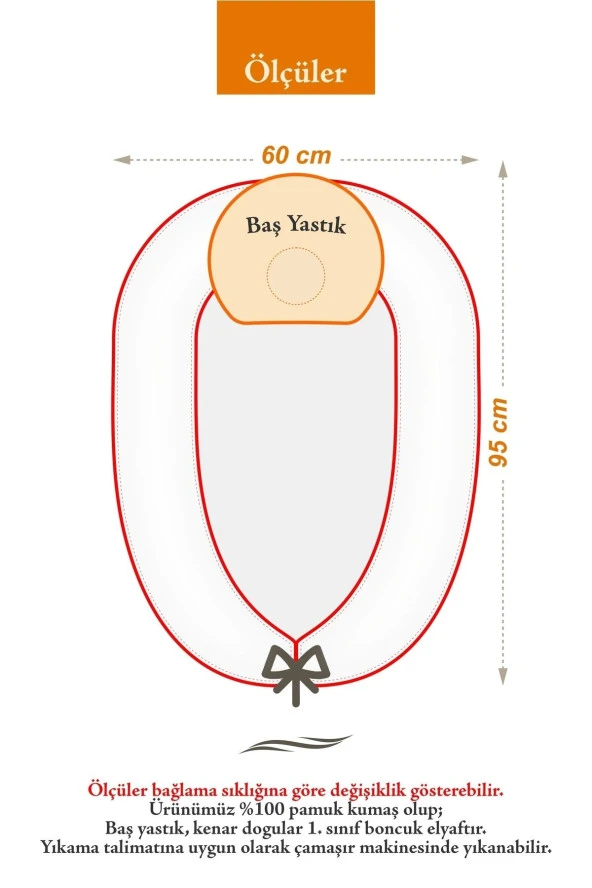 Umaybebek Babynest, Bebek Uyku Yatağı 0-2 Yaş - %100 Pamuk-Kahve Fırfırlı - 4