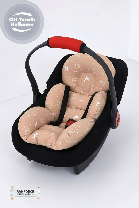 Umaybebek Puset Örtüsü Puset Minderi 2 Parça - Bel Destekli - Kedi Desen-kahve kedi - 3