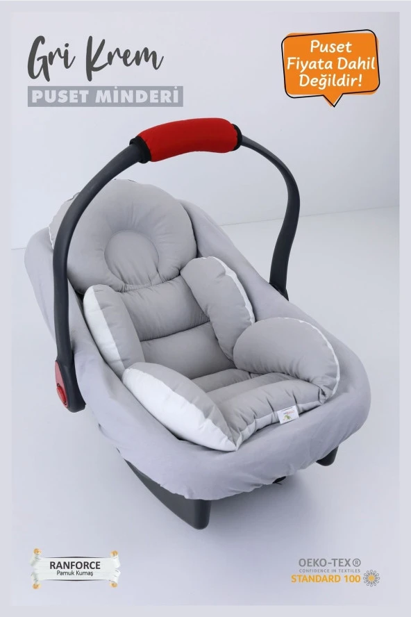 Umaybebek 2 Parça - Bel Destekli Puset Minderi, Puset Çarşafı, Pamuk Kumaş - Orijinal Ürün-Gri Krem - 2