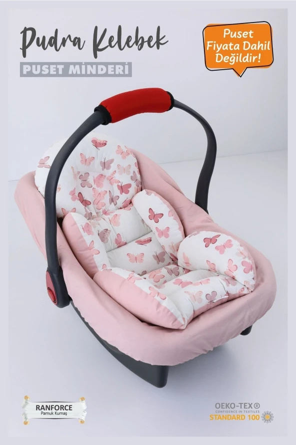 Umaybebek 2 Parça - Bel Destekli Puset Minderi, Puset Çarşafı, Pamuk Kumaş - Orijinal Ürün-Pembe Kelebek - 2