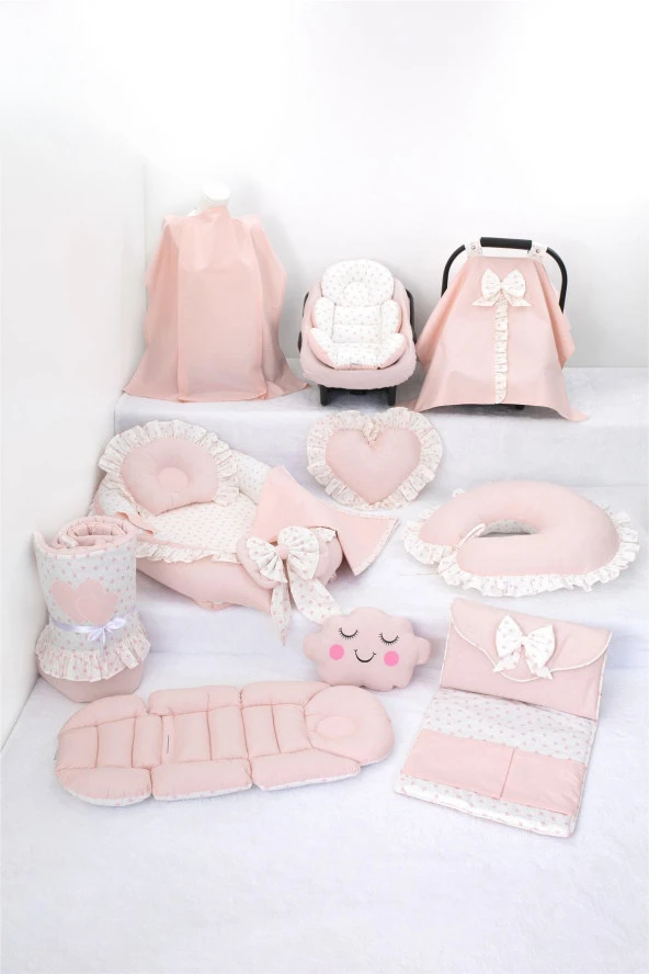 Umaybebek Babynest Puset Örtüsü Alt Açma Emzirme Yastığı Bel Destekli Ana Kucağı Bebek Arabası Minderi-tutmalı-Prenses Fırfırlı T