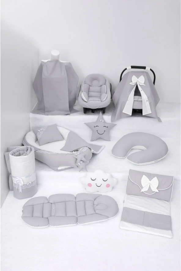 Umaybebek Babynest Puset Örtüsü Alt Açma Emzirme Yastığı Bel Destekli Ana Kucağı Bebek Arabası Minderi-tutmalı-Gri Krem T