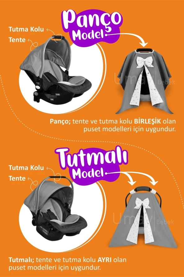 Umaybebek Puset Örtüsü Alt Açma Emzirme Yastığı Bel Destekli Ana Kucağı Bebek Arabası Minderi-Koyu Gri Sarı - 4