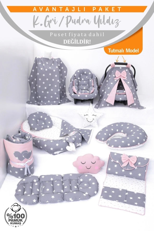 Umaybebek Babynest Puset Örtüsü Alt Açma Emzirme Yastığı Bel Destekli Ana Kucağı Bebek Arabası Minderi-tutmalı-Koyu Gri Pudra T - 2