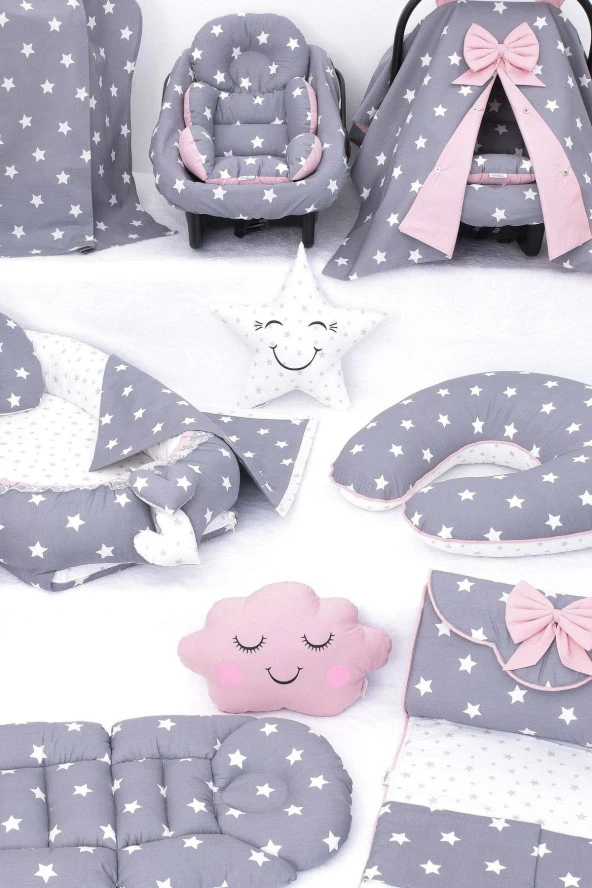 Umaybebek Babynest Puset Örtüsü Alt Açma Emzirme Yastığı Bel Destekli Ana Kucağı Bebek Arabası Minderi-tutmalı-Koyu Gri Pudra T - 3