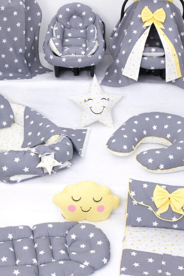 Umaybebek Babynest Puset Örtüsü Alt Açma Emzirme Yastığı Bel Destekli Ana Kucağı Bebek Arabası Minderi-tutmalı-Koyu Gri Sarı T - Resim 3