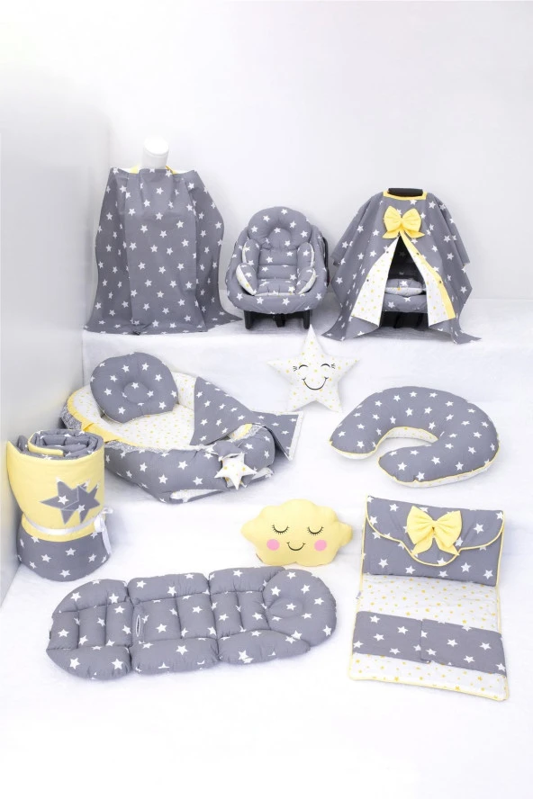 Umaybebek Babynest Puset Örtüsü Alt Açma Emzirme Yastığı Bel Destekli Ana Kucağı Bebek Arabası Minderi-panço-Koyu Gri Sarı P ürün görseli 1