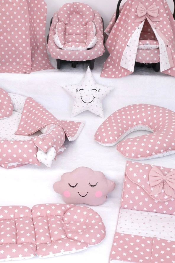Umaybebek Babynest Puset Örtüsü Alt Açma Emzirme Yastığı Bel Destekli Ana Kucağı Bebek Arabası Minderi-tutmalı-Pudra Yıldız T - 3