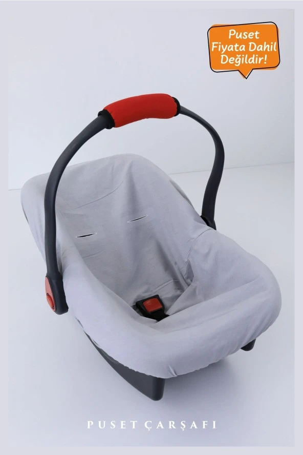 Umaybebek 2 Parça - Bel Destekli Puset Minderi, Puset Çarşafı, Pamuk Kumaş - Orijinal Ürün-Gri Krem - 4