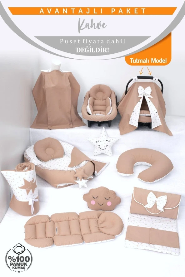 Umaybebek Babynest Puset Örtüsü Alt Açma Emzirme Yastığı Bel Destekli Ana Kucağı Bebek Arabası Minderi-tutmalı-Kahve T - Resim 2