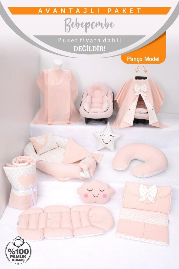 Umaybebek Babynest Puset Örtüsü Alt Açma Emzirme Yastığı Bel Destekli Ana Kucağı Bebek Arabası Minderi-panço-Bebepembe P - Resim 2