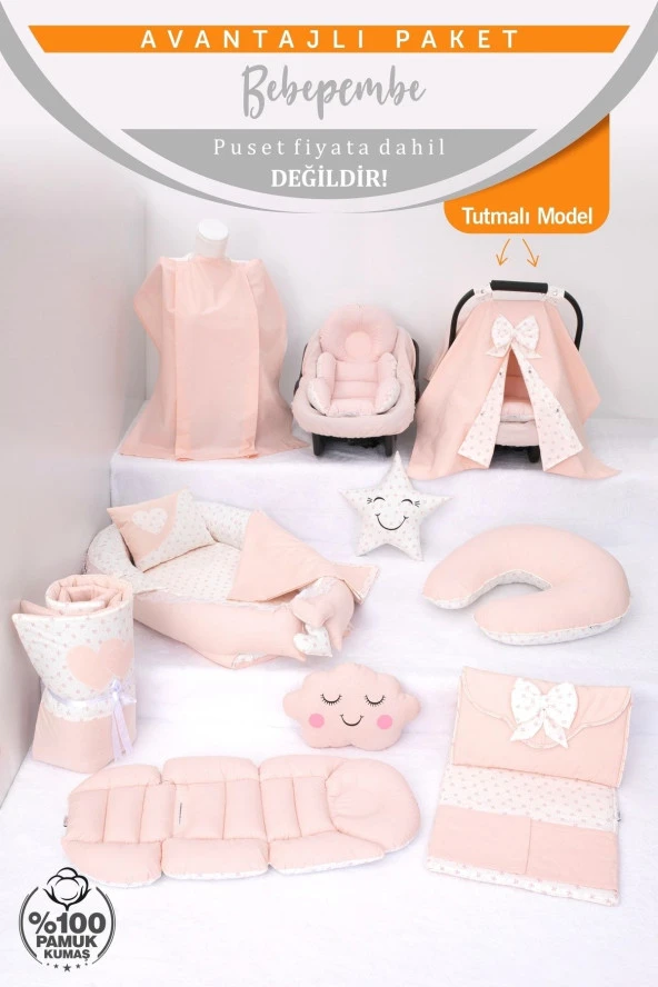 Umaybebek Babynest Puset Örtüsü Alt Açma Emzirme Yastığı Bel Destekli Ana Kucağı Bebek Arabası Minderi-tutmalı-Bebepembe T - 2