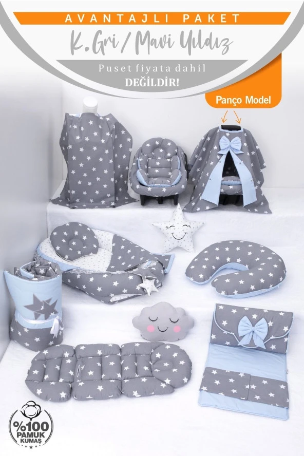 Umaybebek Babynest Puset Örtüsü Alt Açma Emzirme Yastığı Bel Destekli Ana Kucağı Bebek Arabası Minderi-panço-Koyu Gri Mavi P - 2