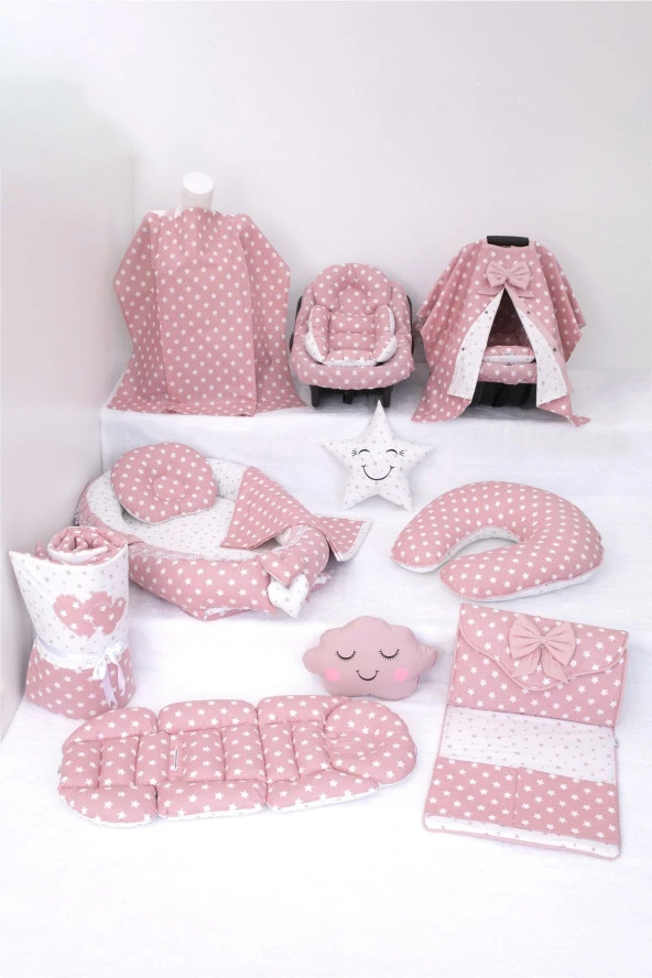 Umaybebek Babynest Puset Örtüsü Alt Açma Emzirme Yastığı Bel Destekli Ana Kucağı Bebek Arabası Minderi-panço-Pudra Yıldız ürün görseli 1