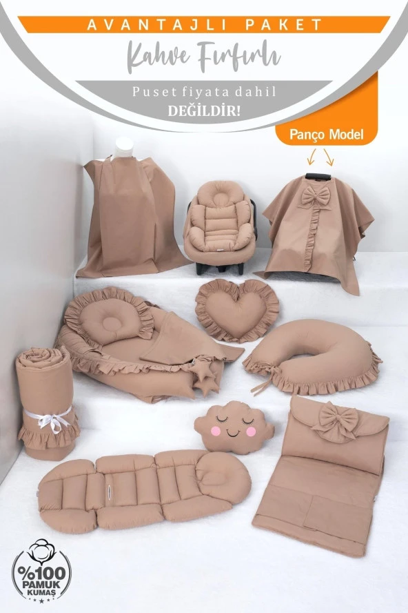 Umaybebek Babynest Puset Örtüsü Alt Açma Emzirme Yastığı Bel Destekli Ana Kucağı Bebek Arabası Minderi-panço-Kahve Fırfırlı P - 2
