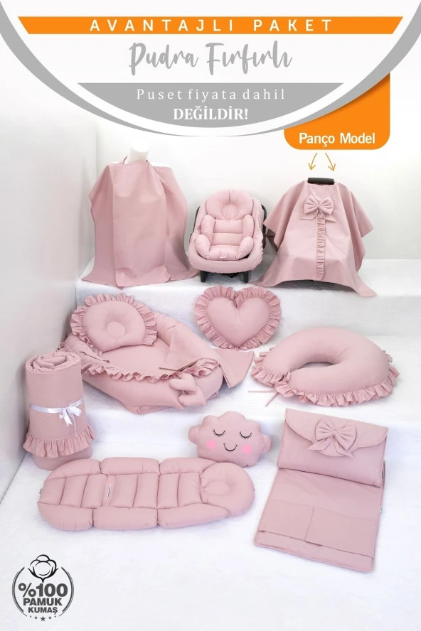 Umaybebek Babynest Puset Örtüsü Alt Açma Emzirme Yastığı Bel Destekli Ana Kucağı Bebek Arabası Minderi-panço-Pudra Fırfırlı P - Resim 2