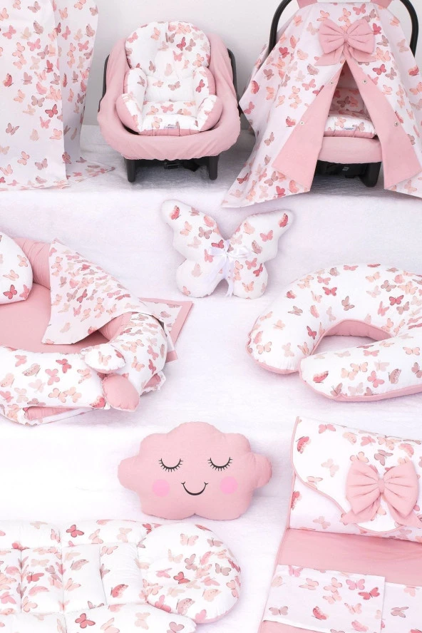 Umaybebek Babynest Puset Örtüsü Alt Açma Emzirme Yastığı Bel Destekli Ana Kucağı Bebek Arabası Minderi-panço-Pudra Kelebek P - Resim 3