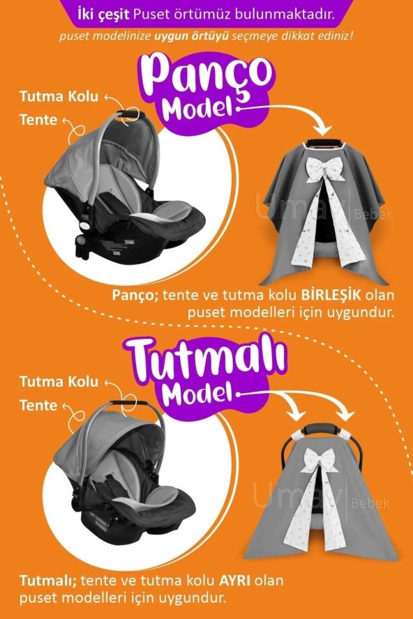 Umaybebek 4 Parça - Puset Örtüsü, Bel Destekli Bebek Arabası Minderi, Puset Minderi, Puset Çarşafı - Panço-Bebepembe P - 4
