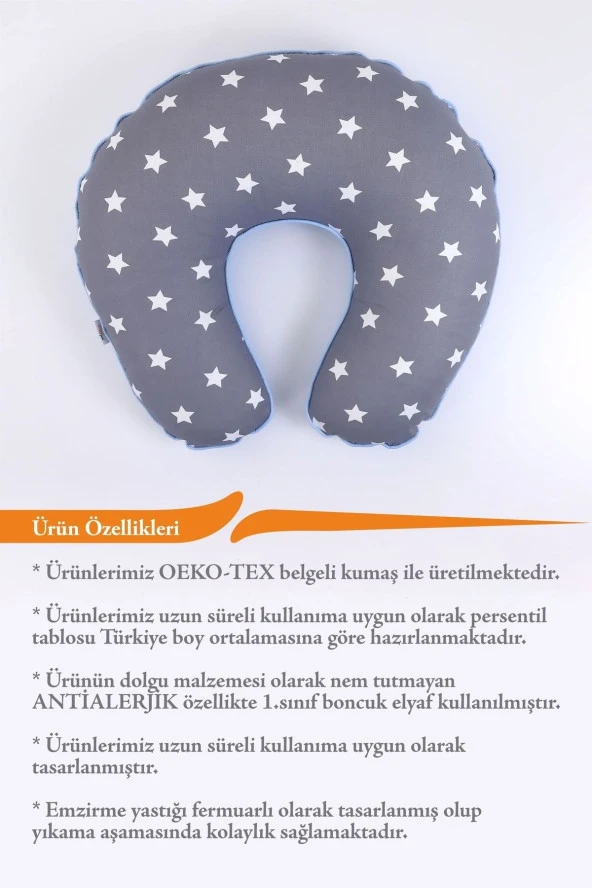 Umaybebek Emzirme Yastığı, Emzirme Önlüğü Set - Pamuklu Kumaş - Koyu Gri Mavi- - 3