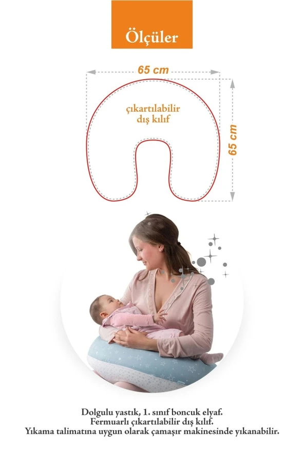 Umaybebek Emzirme Yastığı, Emzirme Önlüğü Set - %100 Pamuk - Kahve Yıldız- - 4