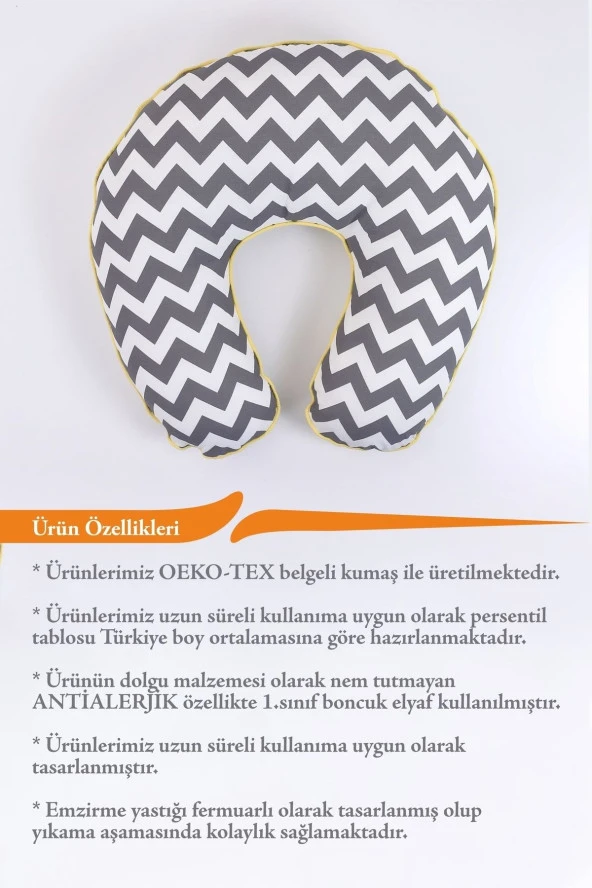 Umaybebek Emzirme Yastığı, Emzirme Önlüğü Set - Pamuklu Kumaş - Gri Zikzak- - 3