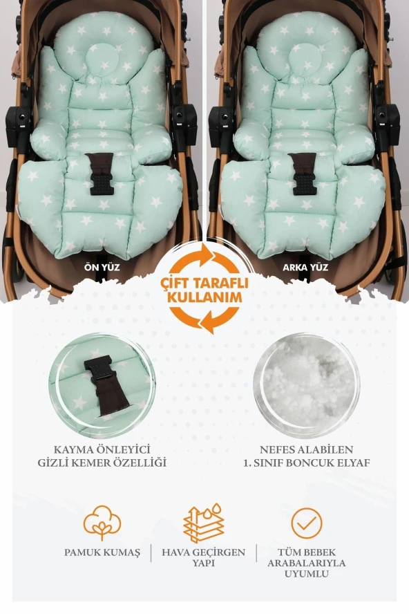 Umaybebek Bebek Arabası Minderi Bel Destekli-Yeşil Yıldız - 2