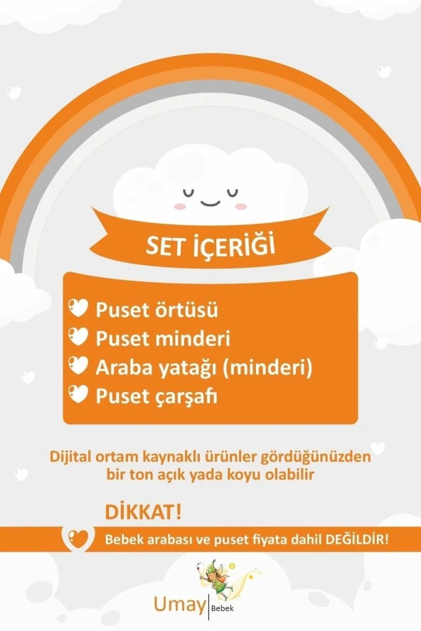 Umaybebek 4 Parça - Puset Örtüsü, Bel Destekli Bebek Arabası Minderi, Puset Minderi, Puset Çarşafı - Tutmalı-Koyu Gri Sarı T - 4